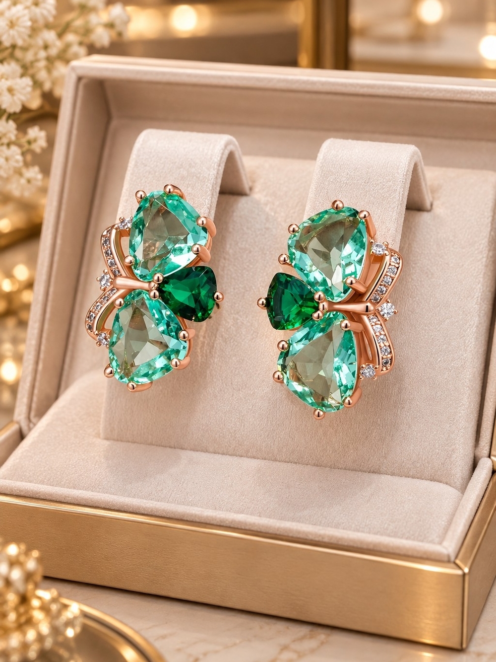Emerald Crystal Cluster Earrings - Green Fashion Earrings